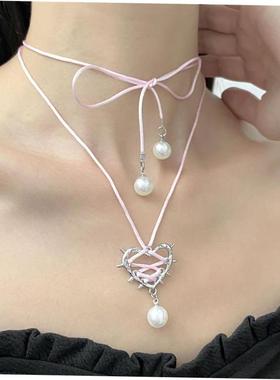 Sweet Women Pearl Pendant Necklace spicy Girl clavicle chain