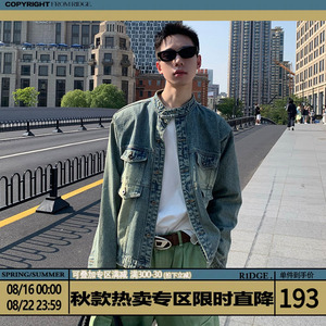 R1DGE美式复古春秋季新款牛仔外套男水洗宽松街头潮牌长袖夹克女