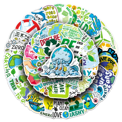50张Earth Day地球日贴纸绿色环保涂鸦装饰防水保温杯行李箱贴纸