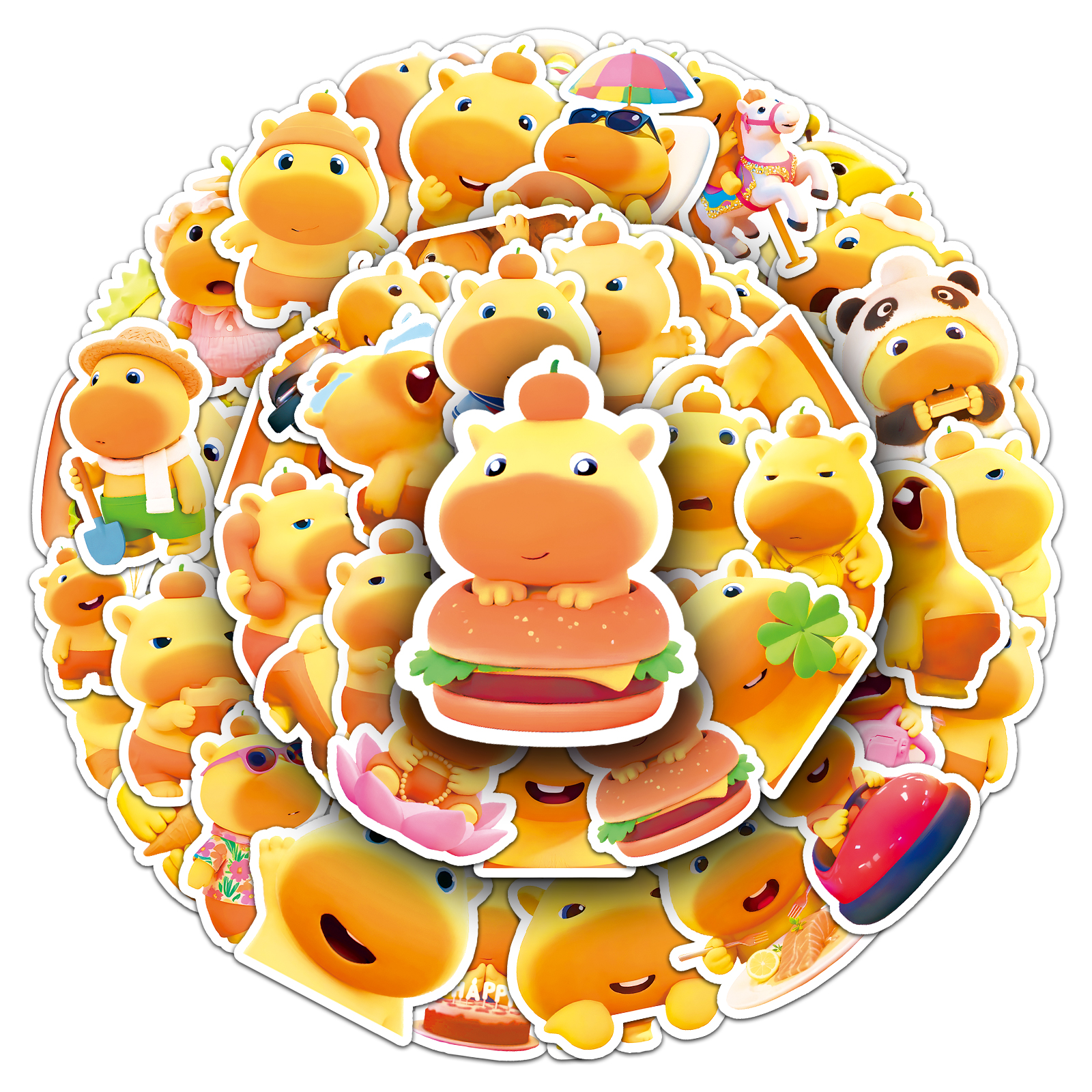 50张水豚噜噜可爱贴纸卡通动画周边装饰防水相册耳机杯子文具贴纸