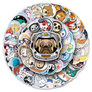 50张动物宇航员贴画卡通太空宇航服彩绘防水装饰手机手账头盔贴纸