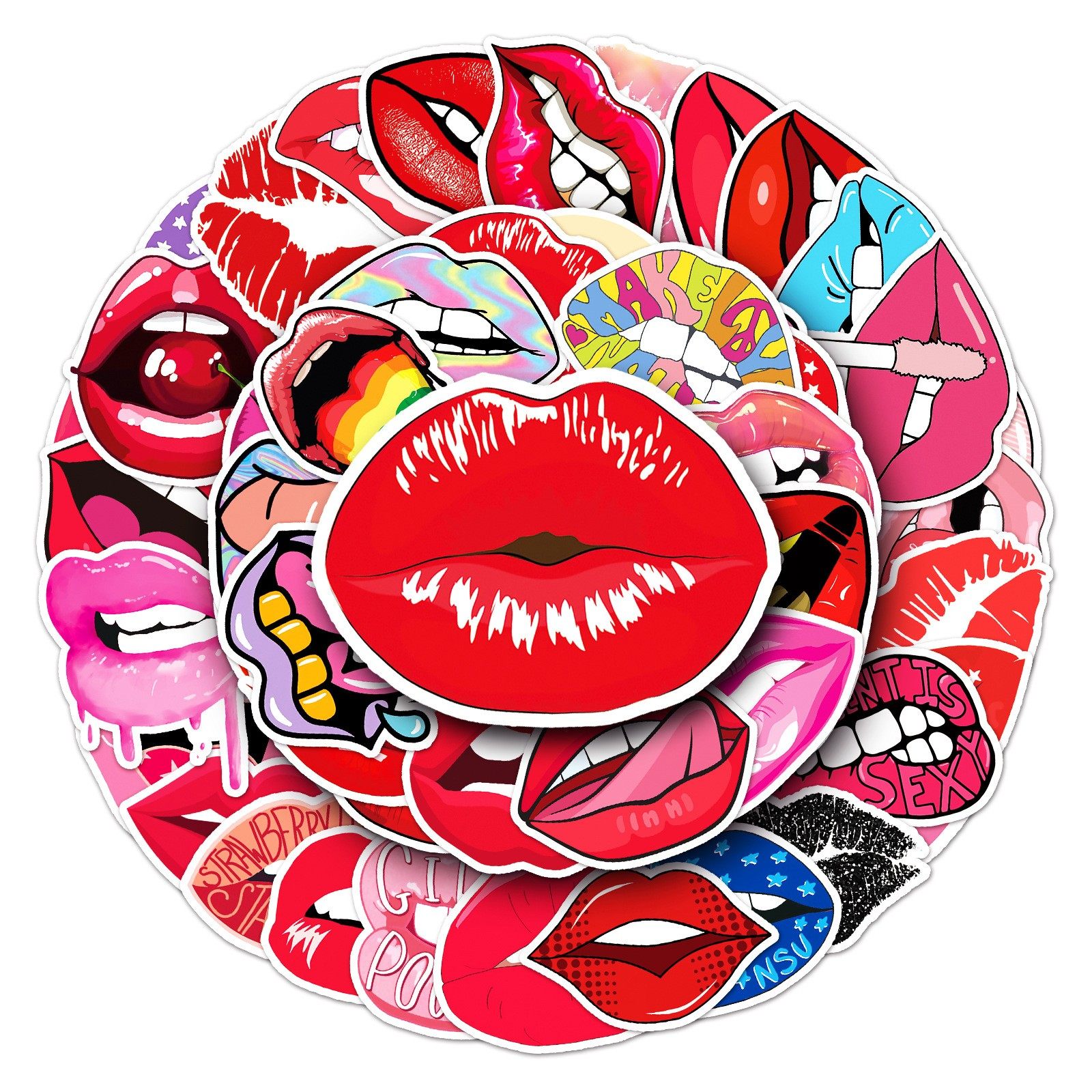 50张嘴唇创意行李箱贴纸创意潮流防水旅行箱笔记本电脑装饰贴纸