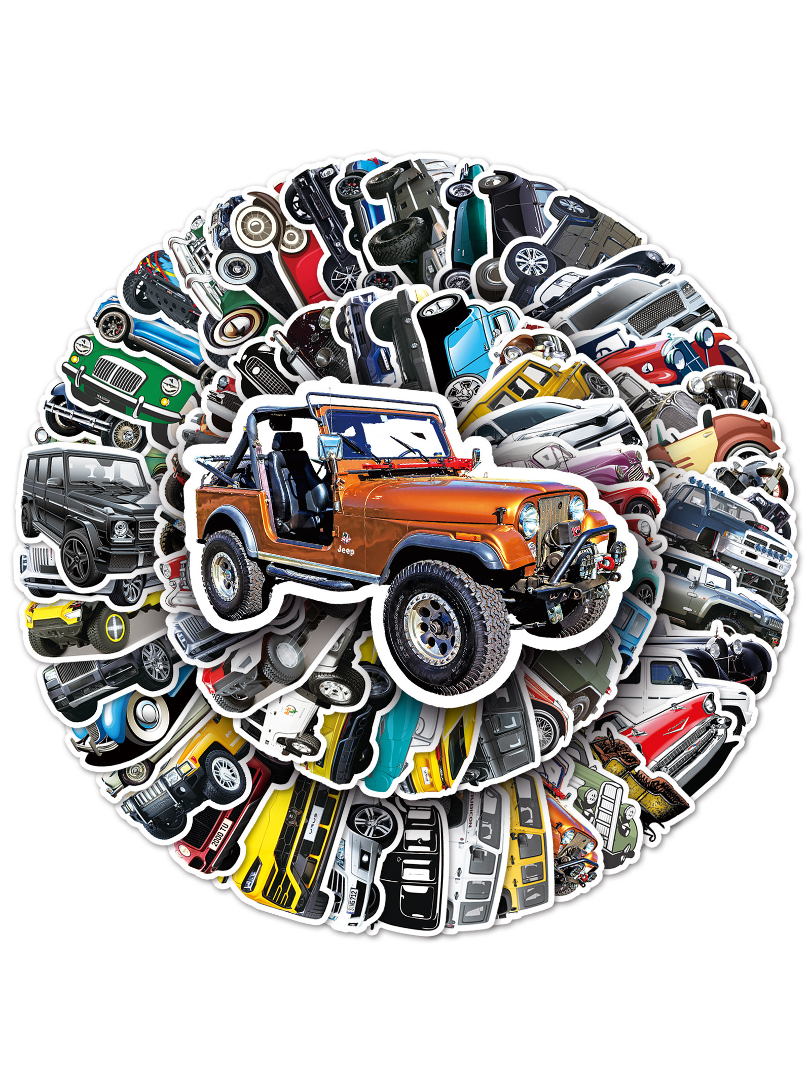 102张经典老爷车卡通装饰贴纸行李箱滑板车平板电脑汽车防水贴纸