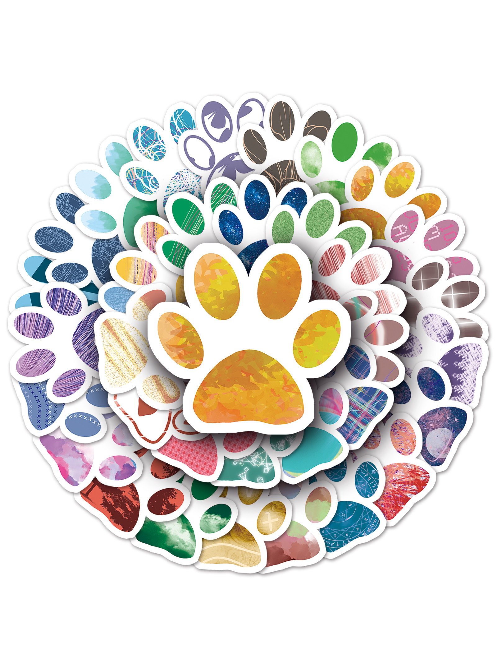 50张手绘狗狗脚印原创不侵权贴画创意可爱卡通diy水杯笔记本贴纸