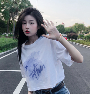 小众设计感高腰露脐短款短袖t恤女2026年新款泫雅风半袖上衣ins潮