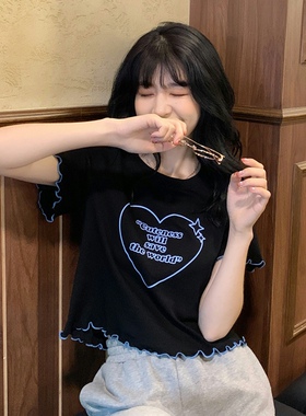 网红短款黑色T恤女2026新款夏季韩版宽松辣妹穿搭减龄短袖上衣ins