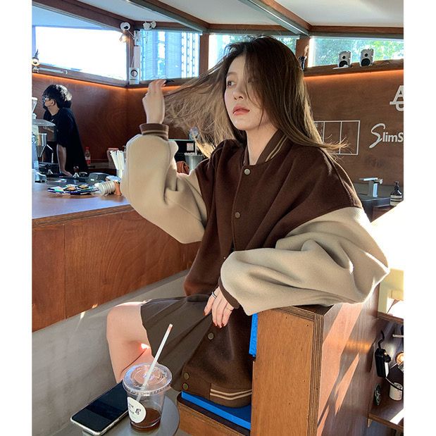 秋冬季加绒加厚复古宽松休闲开衫慵懒风棒球服外套女卫衣ins潮