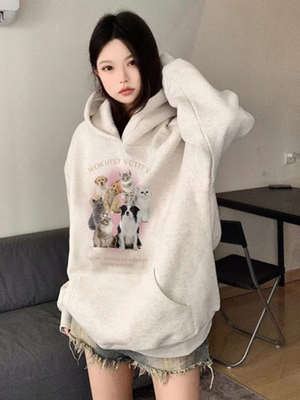 白灰色连帽卫衣女秋冬