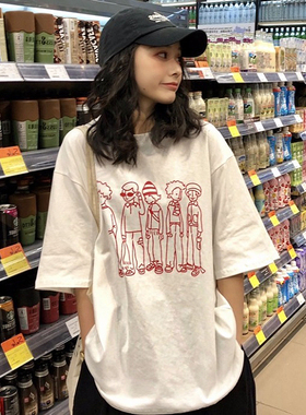 ulzzang东大门韩国短袖t恤女宽松韩版原宿bf风mschf上衣百搭潮ins