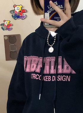 ins超火卫衣女秋冬waitmore连帽加绒加厚外套韩版潮学生宽松上衣