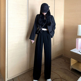 超火cec阔腿裤女2026早春薄款高腰休闲裤坠感垂感宽松西装拖地裤