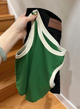 美式复古撞色辣妹吊带小背心女