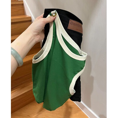 美式复古撞色辣妹吊带小背心女