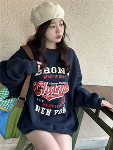 白色卫衣女秋冬季宽松套头洋气小个子加绒加厚美式无帽上衣潮ins