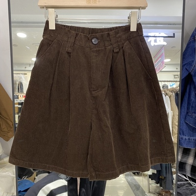 美拉德咖色灯芯绒短裤女