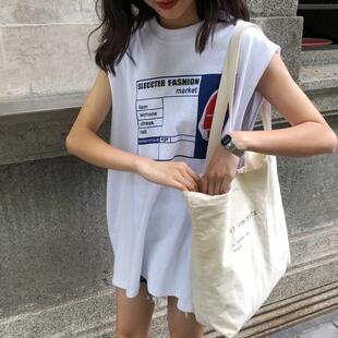 背心女夏外穿球衣篮球服宽松bf风学生百搭中长款泫雅无袖t恤上衣