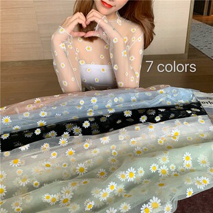 女长袖 网红泫雅风小雏菊网纱打底防晒罩衫 T恤ins潮 2026年新款 夏季