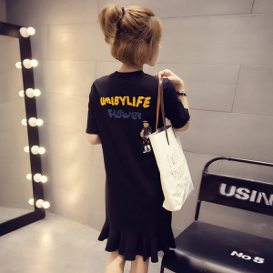 中长款T恤女春季2026新款韩版连衣裙百搭宽松显瘦学生短袖T恤裙夏