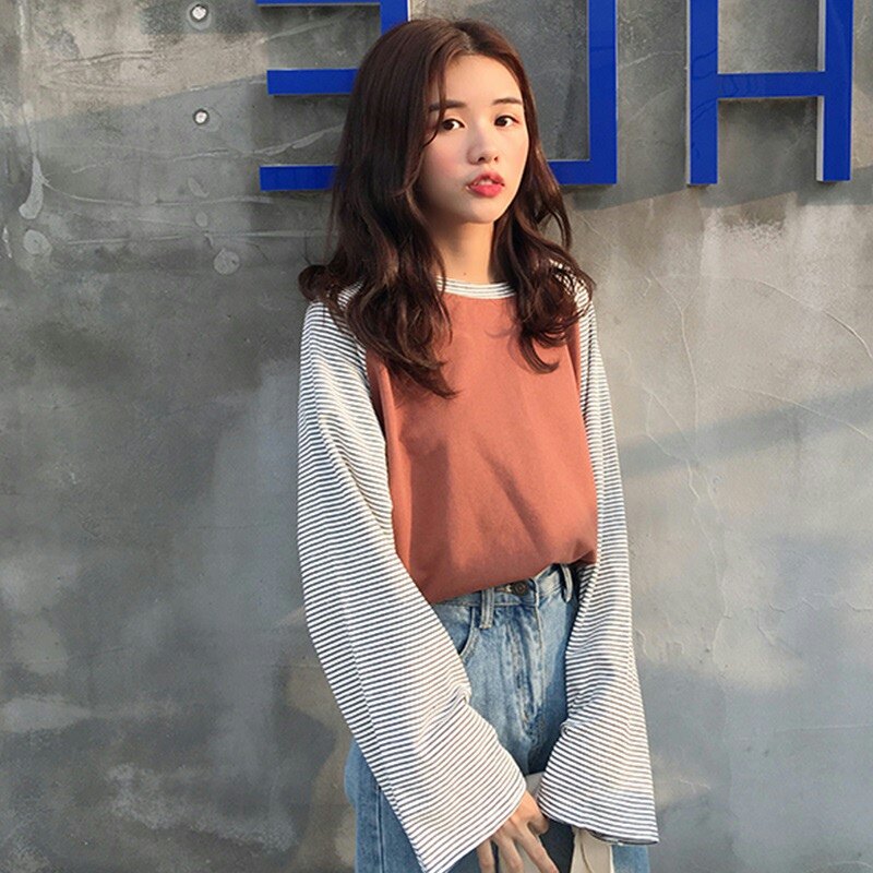秋体恤显瘦上衣服t恤女可搭配喇叭高腰裤牛仔裤阔腿裤短裙背带裤