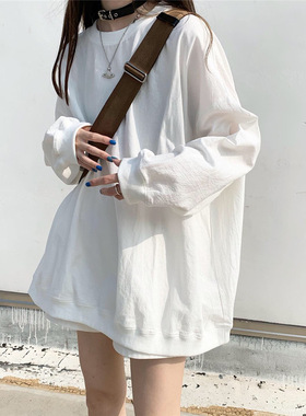 超火cec卫衣女春秋韩版waitmore纯色薄款外套ins潮学生宽松上衣服