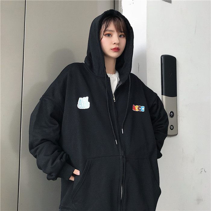 ins卫衣薄款宽松女初秋百搭外套拉链开衫超火cec连帽学生上衣服潮