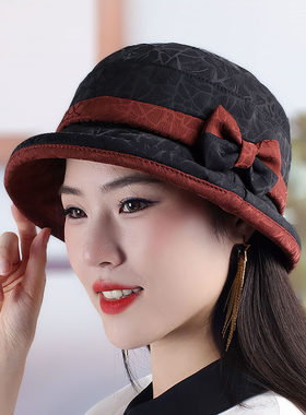 盆帽逛街复古女春秋暗纹