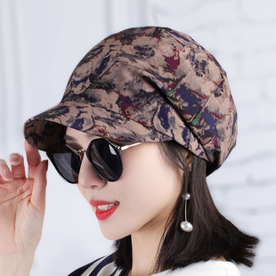 复古印花贝雷帽女士春夏印花薄款八角帽骑车帽韩版鸭舌帽布帽透气