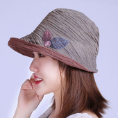 麻纹遮阳帽女士春夏天轻薄透气盆帽褶皱拼色百搭优雅渔夫帽防晒帽