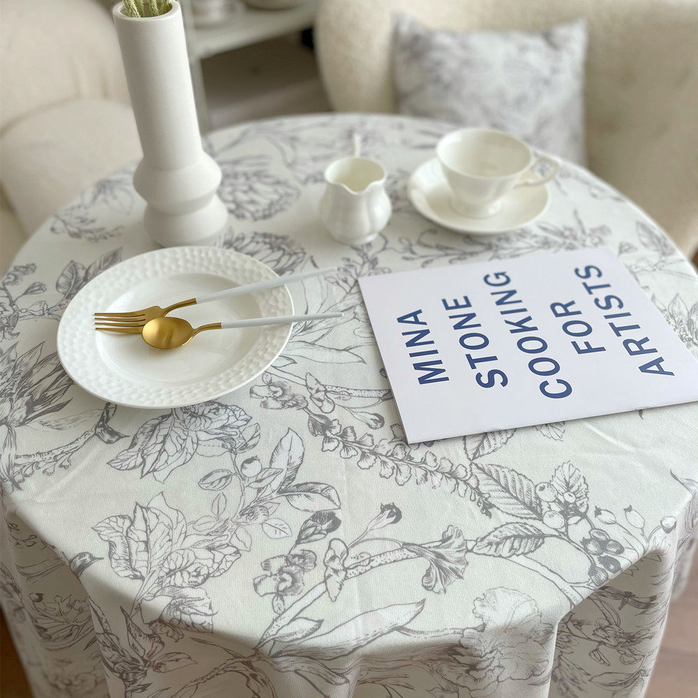 淡雅花卉乳白色防水桌布雅致田园风餐桌花园拍照背景装饰茶几台布