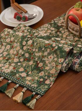 绿色餐桌桌旗美式田园风餐边柜旗五斗鞋柜电视柜茶几长条盖布尾巾
