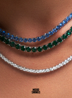 MS情绪波动 银色满钻祖母绿白锆石项链女小众设计锁骨链网球链