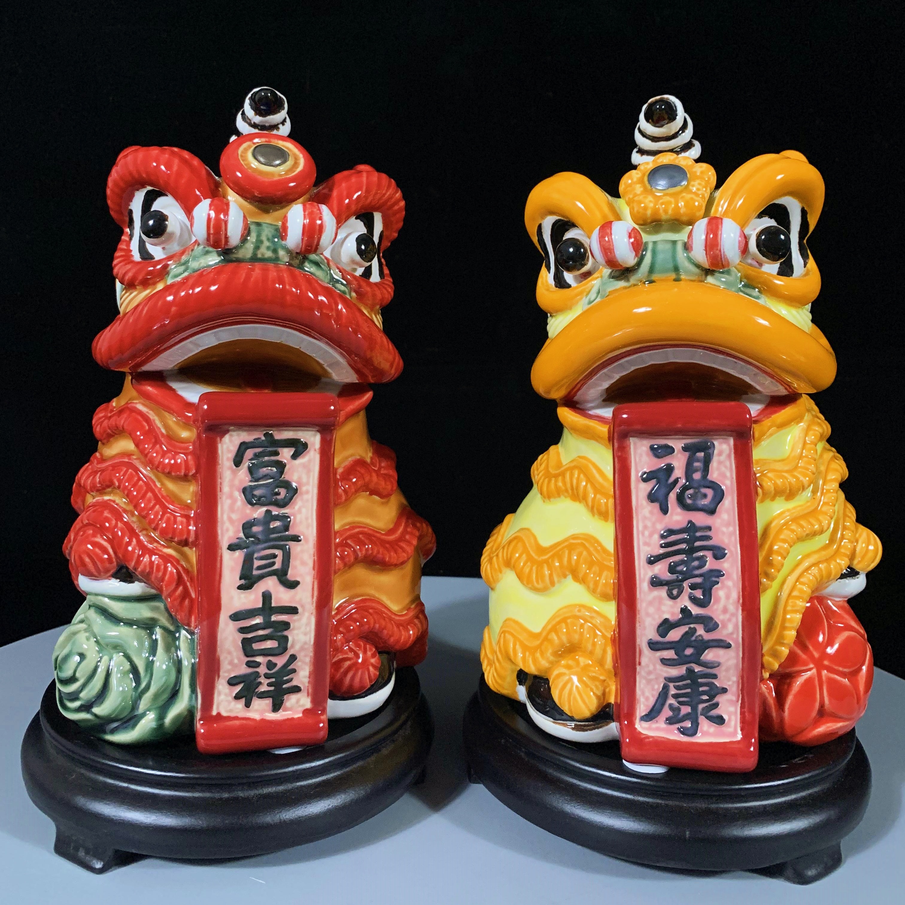 醒狮陶瓷中式客厅摆件开业礼物