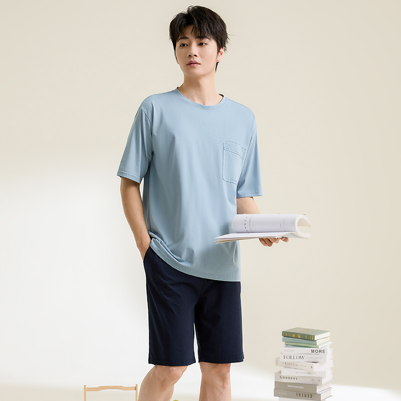 康妮雅睡衣男款2025新款夏季短袖中裤休闲凉感套头大码家居服套装