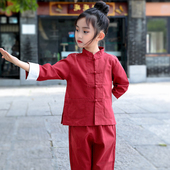 儿童唐装 中国风服装 女童套装 童装 棉麻宝宝汉服改良中式 春秋薄款