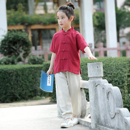 夏天棉麻女童汉服儿童唐装中国风夏季复古童装宝宝中式民国服装