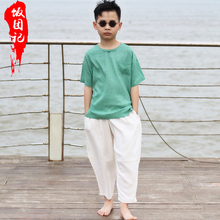 中国风棉麻儿童汉服夏季轻薄棉麻男童唐装女童中式上衣小孩民国