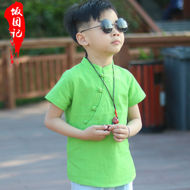 小孩汉服夏天中国风斜襟纯棉上衣图片