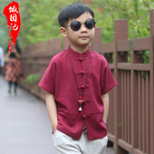 上衣小孩复古装 中式 男童夏天中国风童装 饭团记儿童汉服夏棉麻唐装