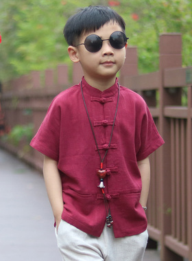 饭团记儿童汉服夏棉麻唐装男童夏天中国风童装中式上衣小孩复古装