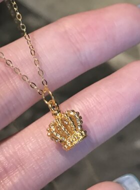 足金999黄金皇冠吊坠项链纯金项链锁骨链生日礼物送女友锁骨链