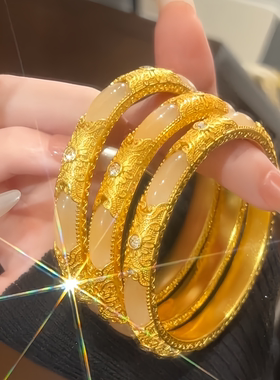 新中式金色雕花复古汉服手镯女