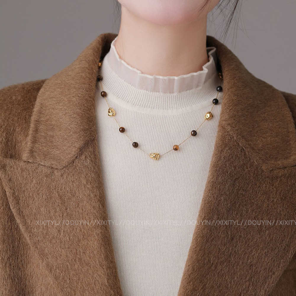 铜合金项链 美拉德虎眼石项链女款复古轻奢高级感毛衣链秋冬配饰,饰品/流行首饰/时尚饰品新,项链,淘宝优惠券,粉丝福利购,淘宝优惠卷