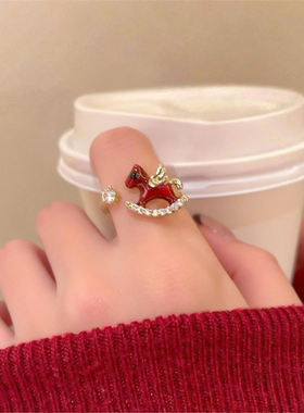 马年本命年红色小马戒指女