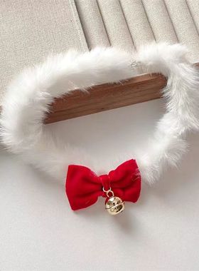 圣诞氛围感红色蝴蝶结项链女毛绒颈链秋冬锁骨链圣诞节新款毛衣链