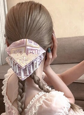 新中式民族风粉色流苏方巾发圈女2026新款高级感扎头发饰马尾发绳