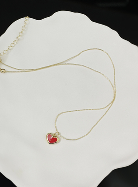 日韩ins网红同款红色爱心项链