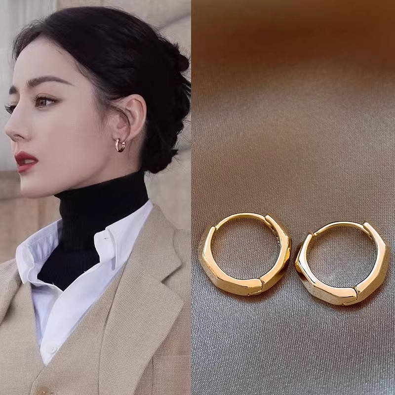 金色素圈耳环女2024新款