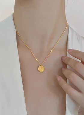 福喜双面项链金色钛钢不掉色