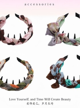 复古波浪三股辫蝴蝶结带齿发箍