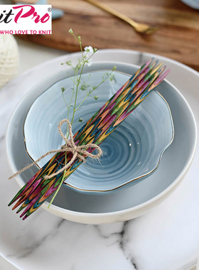 印度进口KnitPro彩木双头棒针 Symfonie直针桦木针毛线编织针20cm